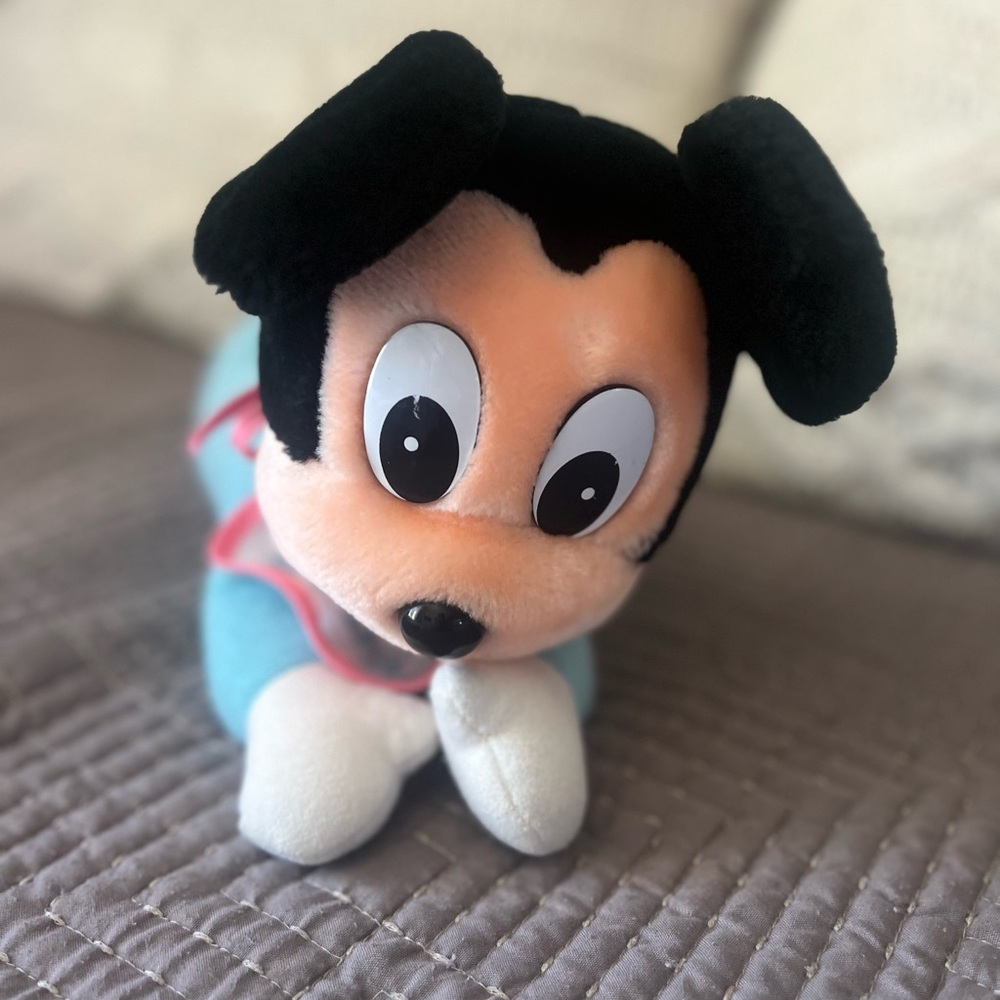 Disneyland Mickey Mouse Blue Terry Cloth Crawling Baby Plush Vintage 1984 10"